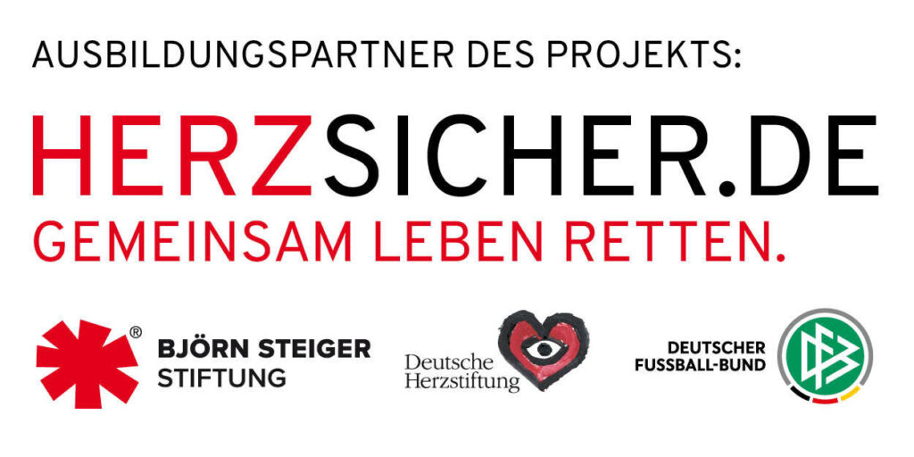 Logo Herzsicher für kostenfreie Erste Hilfe Kurs in Kooperation mit dem DFB.