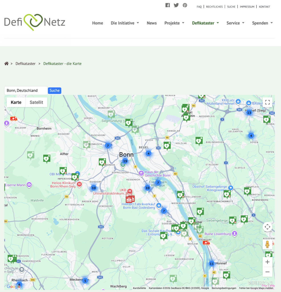 Standort AED von Notfall Coaching Bonn im Delikatester von Definetz.de gelistet.