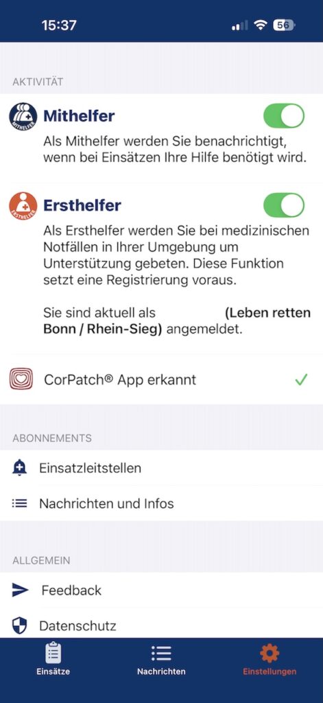 Erfolgreiche Registrierung der Katretter App für Bonn und dem Rhein-Sieg-Kreis.